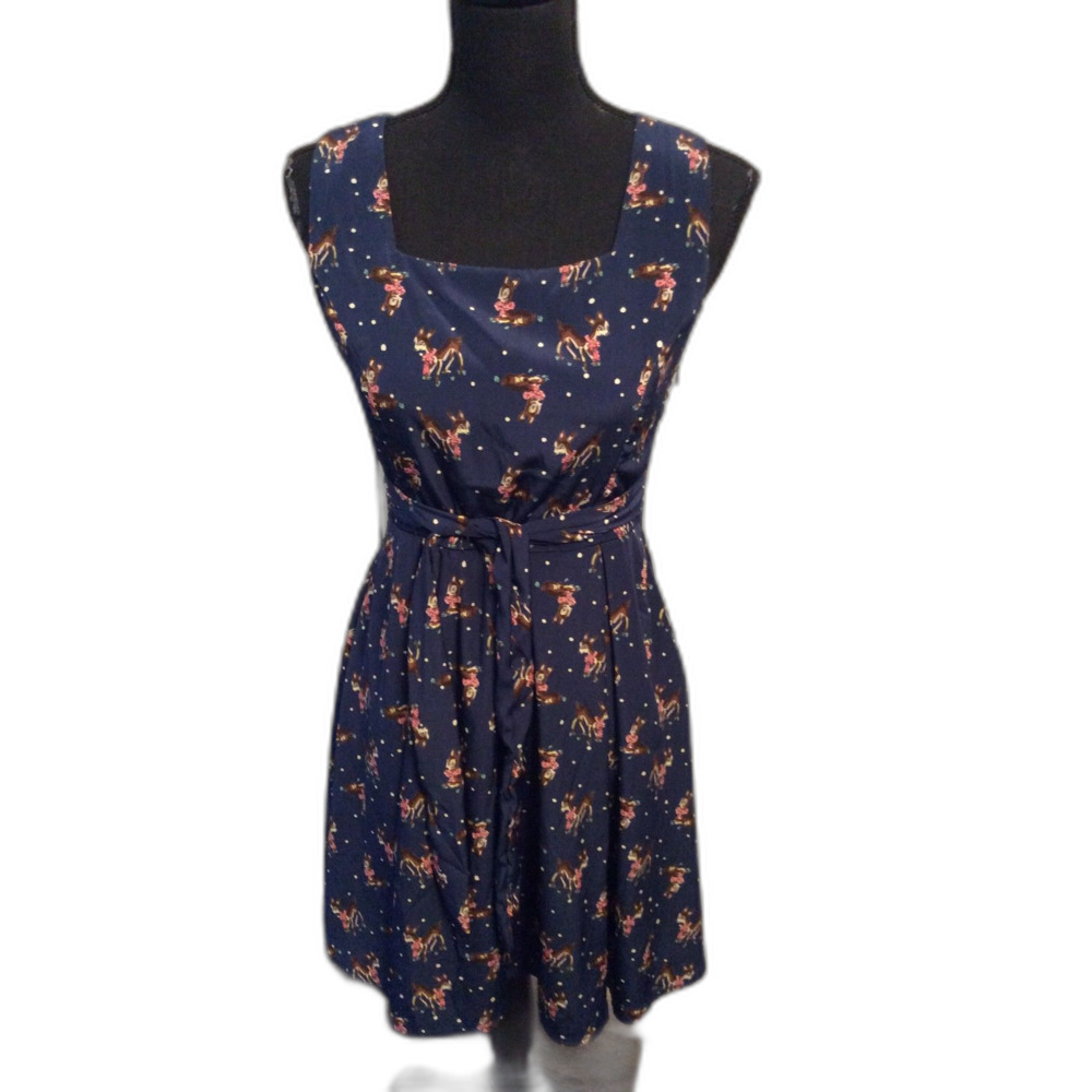 Novelty Dress Navy Deer's Short Sleeve Size Medium M